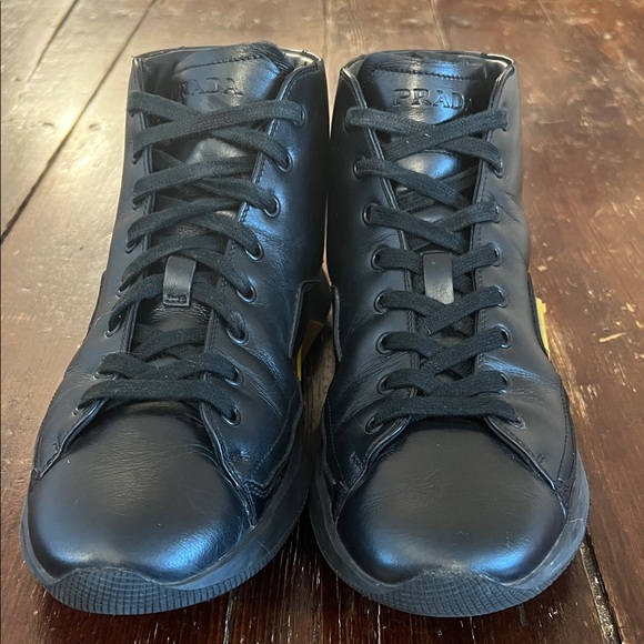 Prada Sport High Top Black Leather Sneakers - Picture 3 of 12